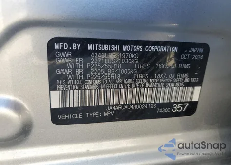 2024 Mitsubishi Outlander Sport S/Se from USA, damaged, VIN JA4ARUAU4RU024126
